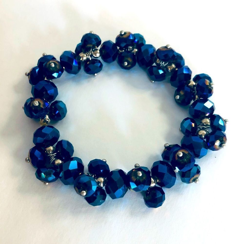 Navy Midnight Blue Sparkly Beaded Bracelet